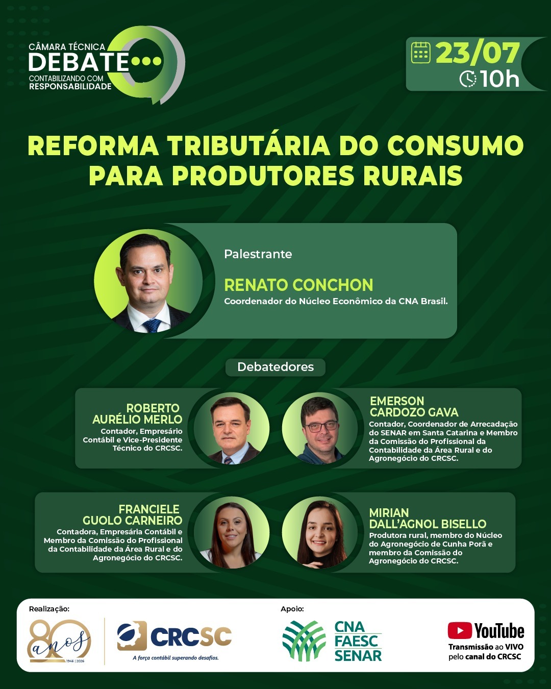 Reforma Tributária do Consumo será tema de debate promovido pelo CRCSC com apoio do Sistema CNA/Faesc/Senar