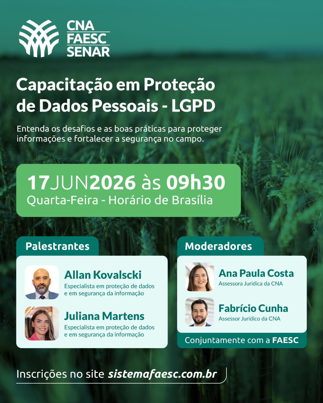 FAESC promove capacitação on-line sobre proteção de dados pessoais no meio rural