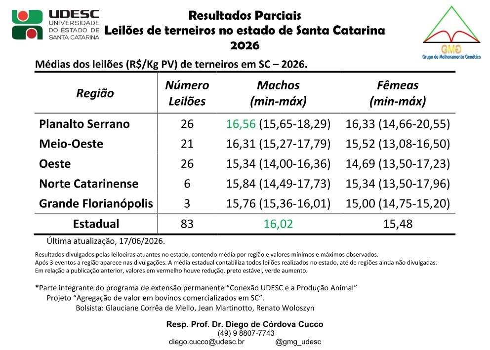 Leilões de terneiros e terneiras em SC chegam a 83 eventos no primeiro semestre