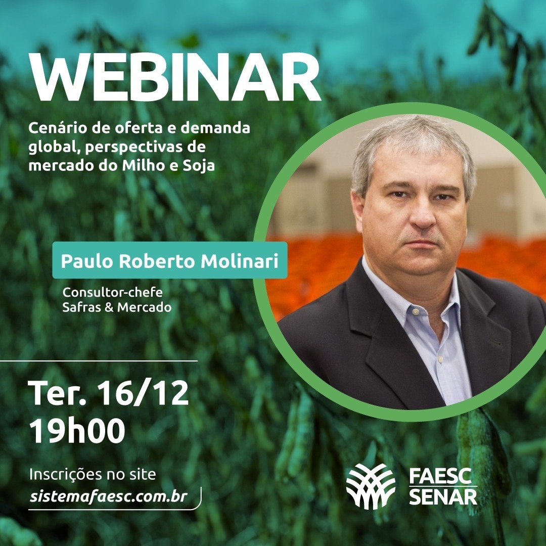 Webinar debate oferta e demanda global e perspectivas para os mercados de milho e soja