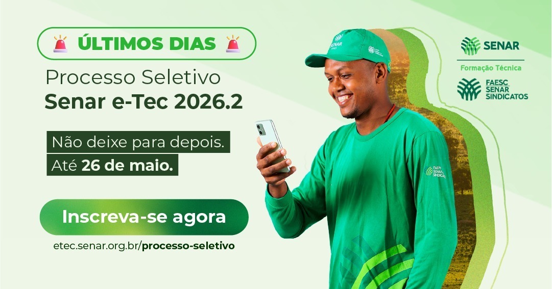 Últimos dias para se inscrever nos Cursos Técnicos gratuitos do Sistema FAESC/SENAR