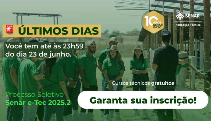 Últimos dias para as inscrições dos Cursos Técnicos gratuitos do Sistema Faesc/Senar