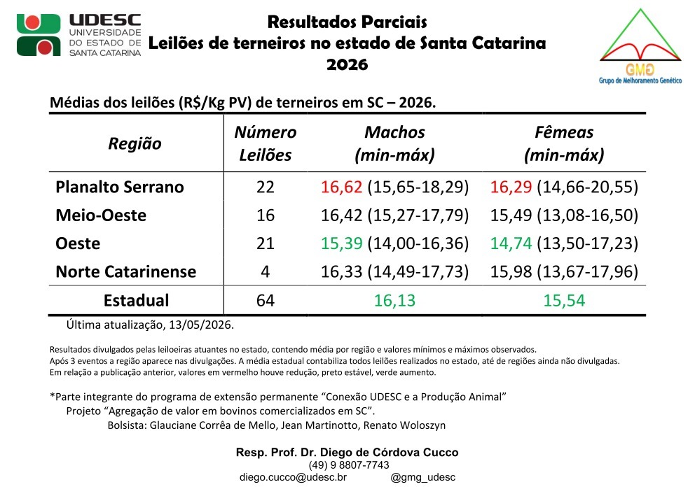 Preço dos machos estabiliza e fêmeas avançam nos leilões de terneiros em SC