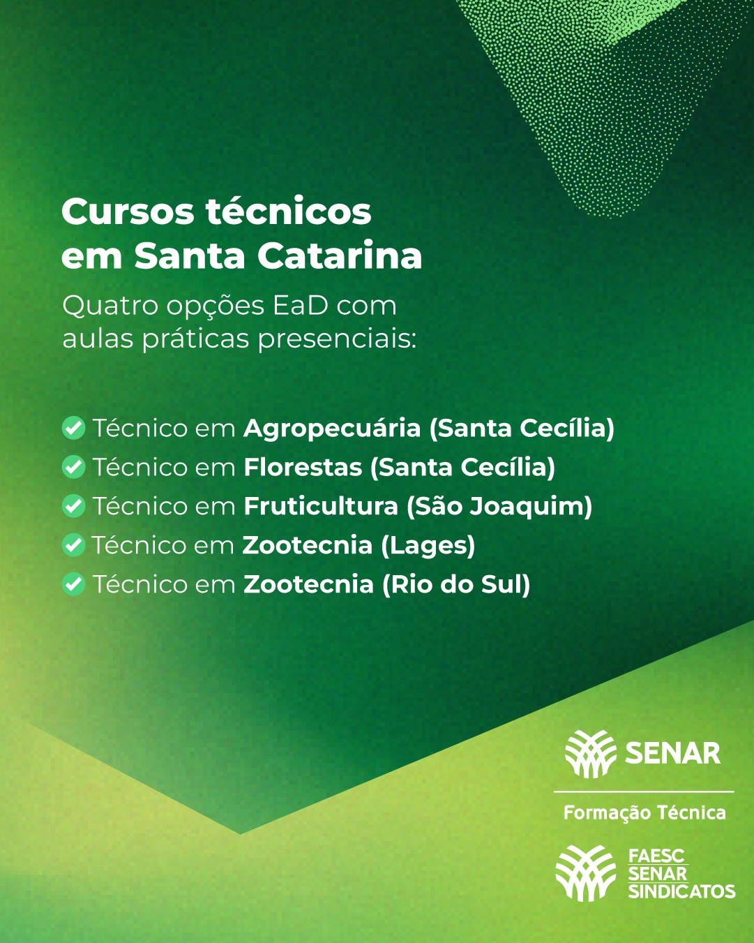 Inscrições para cursos técnicos gratuitos do Sistema FAESC/SENAR vão até 26 de maio