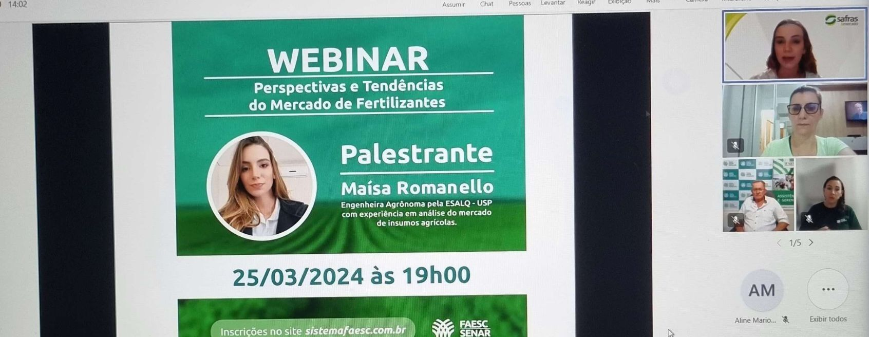 Sistema Faesc/Senar e Safras & Mercado promovem webinar sobre as perspectivas e tendências do mercado de fertilizantes