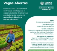 SENAR/SC abre credenciamento de empresas para atuarem na Assistência Técnica e Gerencial
