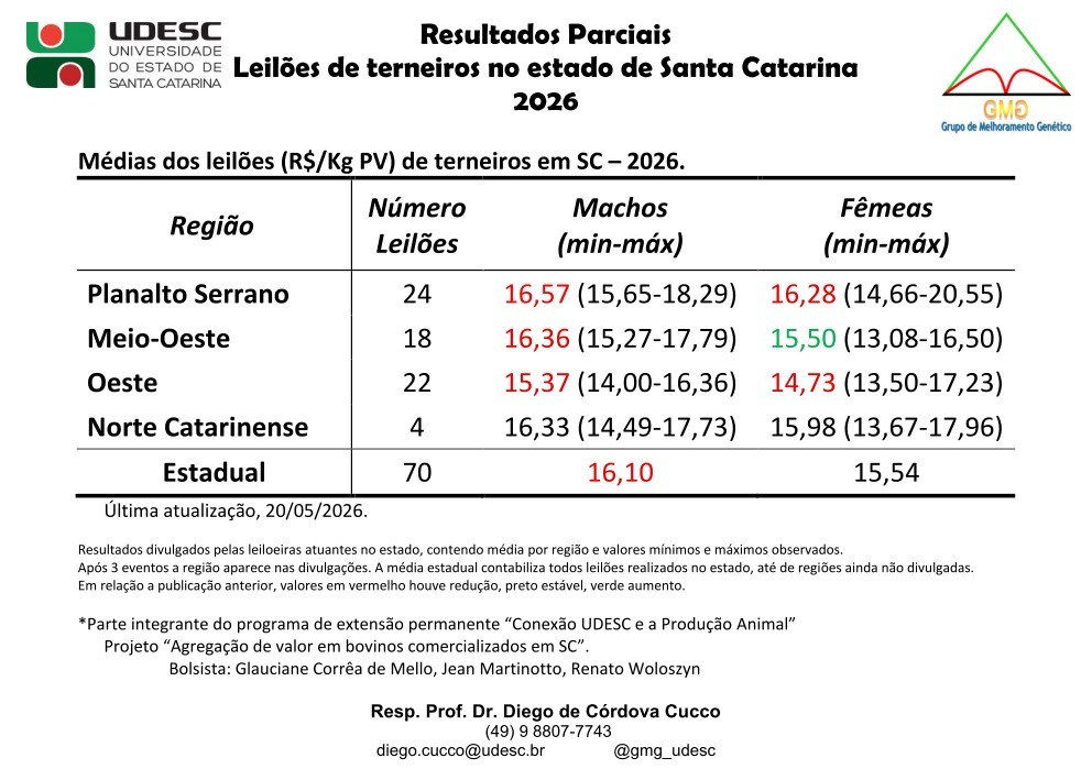 Mercado de terneiros em Santa Catarina mantém estabilidade nos preços